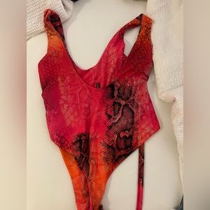 Snake print tie up swimsuit